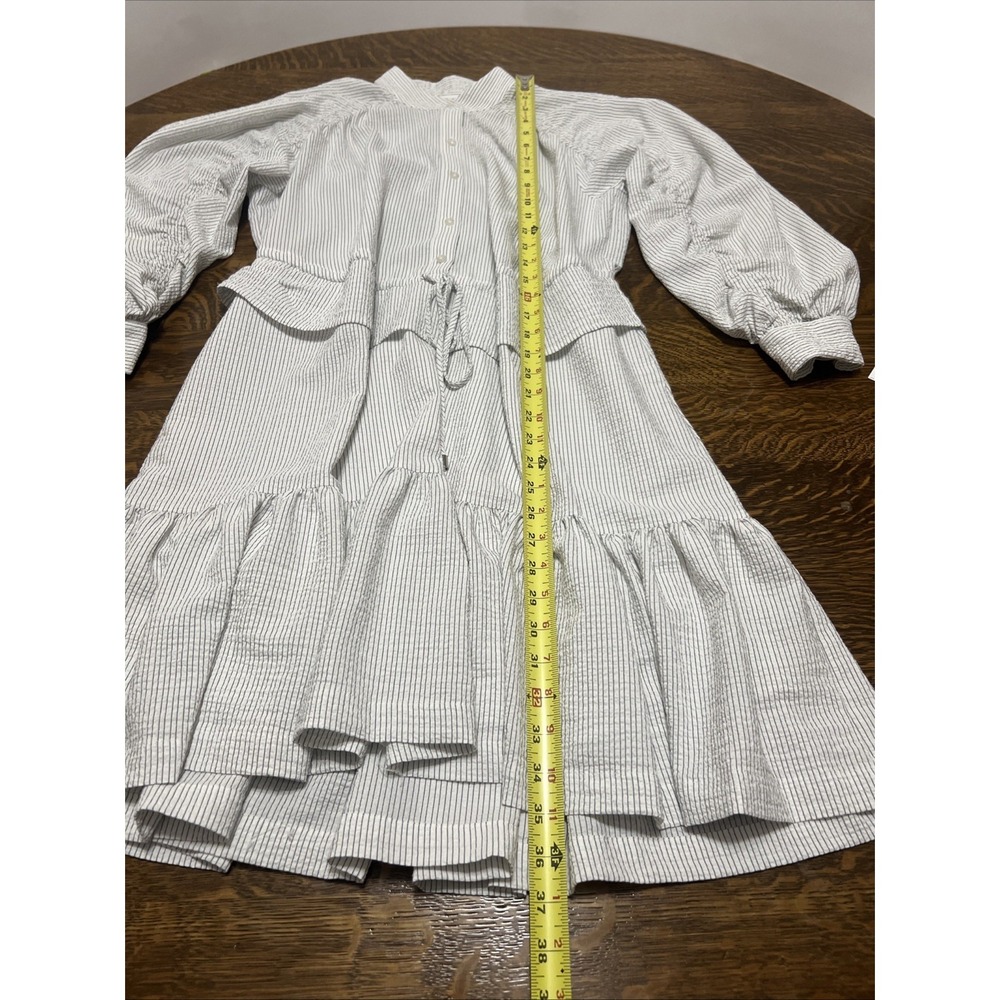 Calvin Klein Cottagecore Shirt Dress Womens S White Striped Tie Waist Pockets - Picture 10 of 10